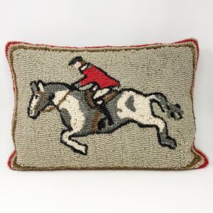 Chandler 4 Corners Hooked Wool Fox Hunting Equestrian Horse Throw Pillow 20”